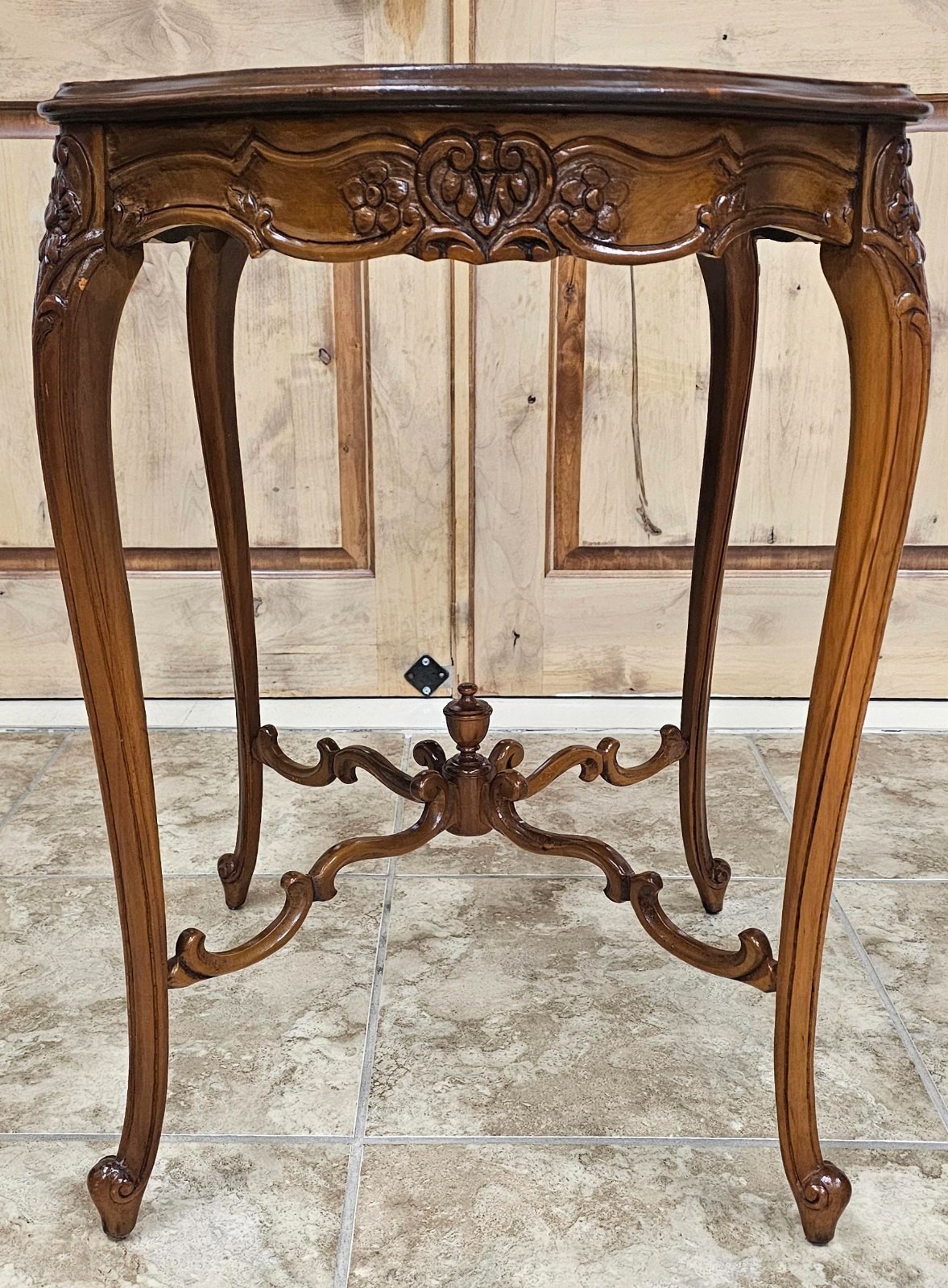 Vintage Rococo Revival Walnut Accent Table – Cabriole Legs – Signed & Stamped