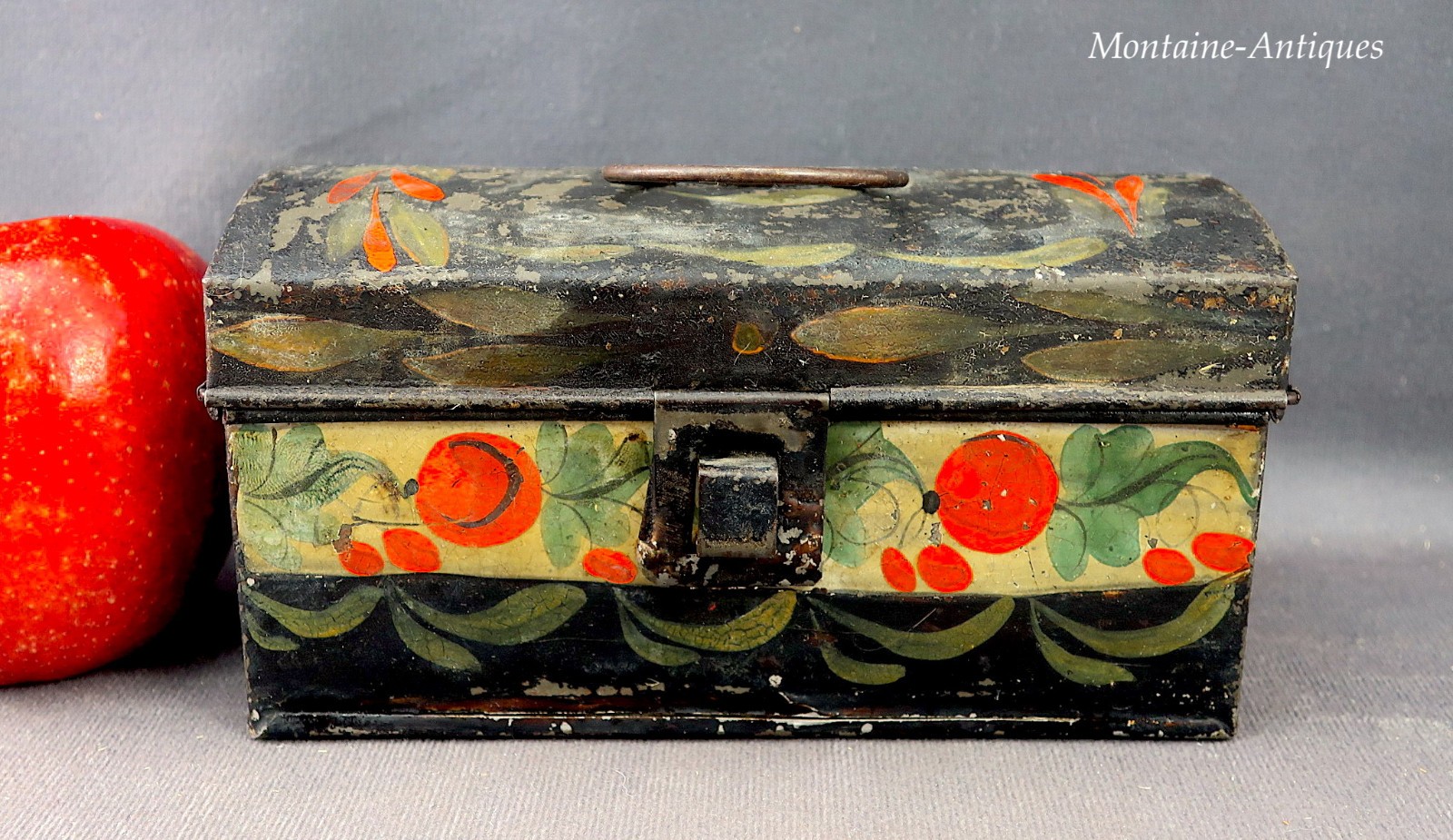Toleware Painted Tin miniature Trunk 19th cent