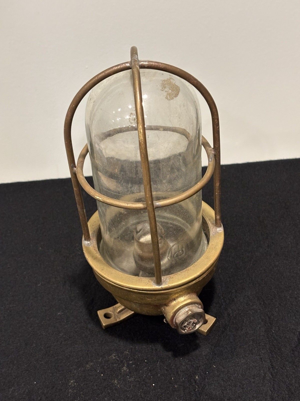 Old Brass Bulkhead Passage Cage Light, For Repair Restoration, READ