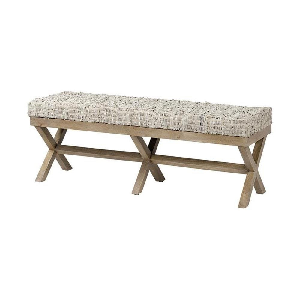 Mercana Solis II 50×18 Light Brown Wood Base Beige-Toned Woven Cushion Bench