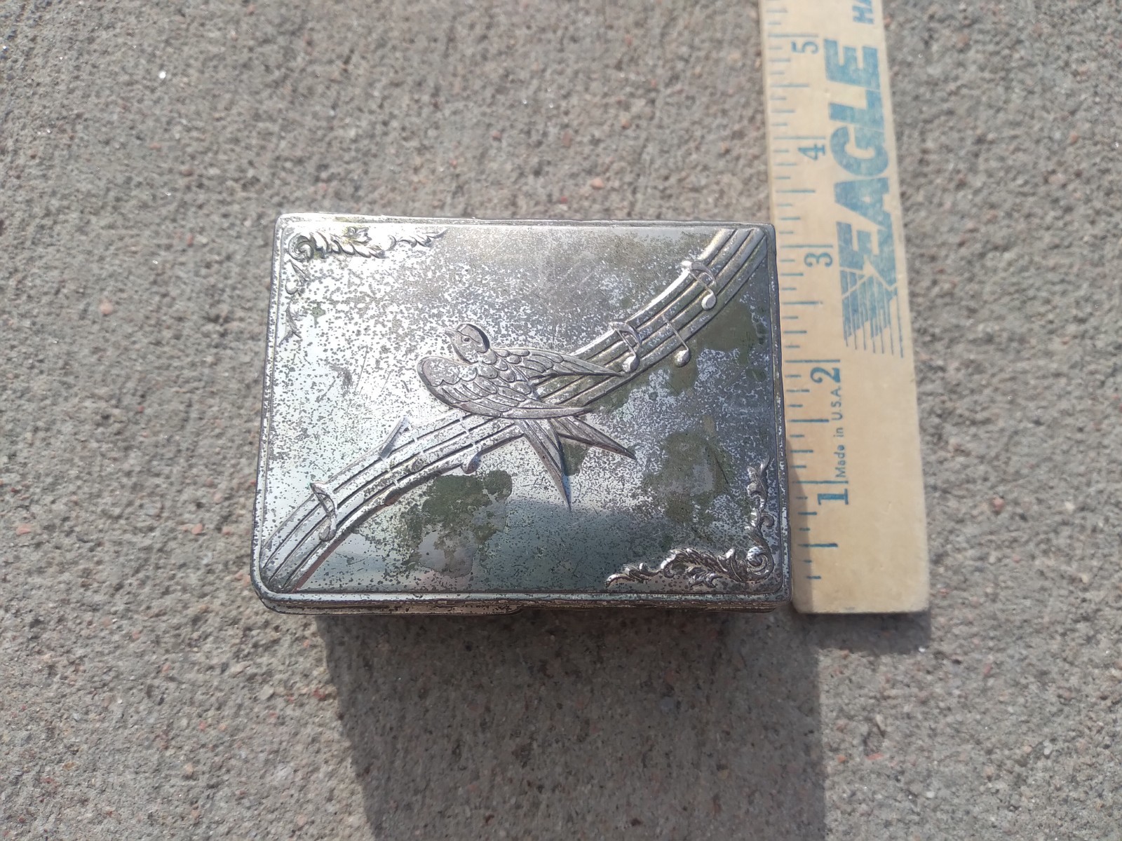 Vintage Silver Plated Hinged Trinket Box Occupied Japan Bird