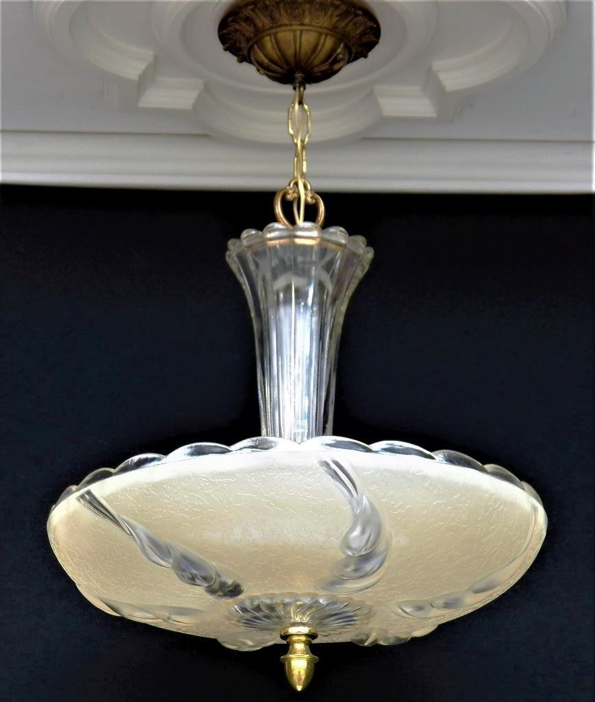 Antique Huge Art Deco Ceiling Light Chandelier 5-Bulb Fixture Beige/Clear Shade