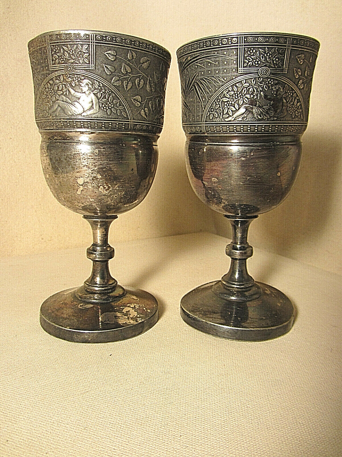 Goblet Pair 6” H – Rogers Bros – Triple Silver Plate – Circa 1920s –Out of Round