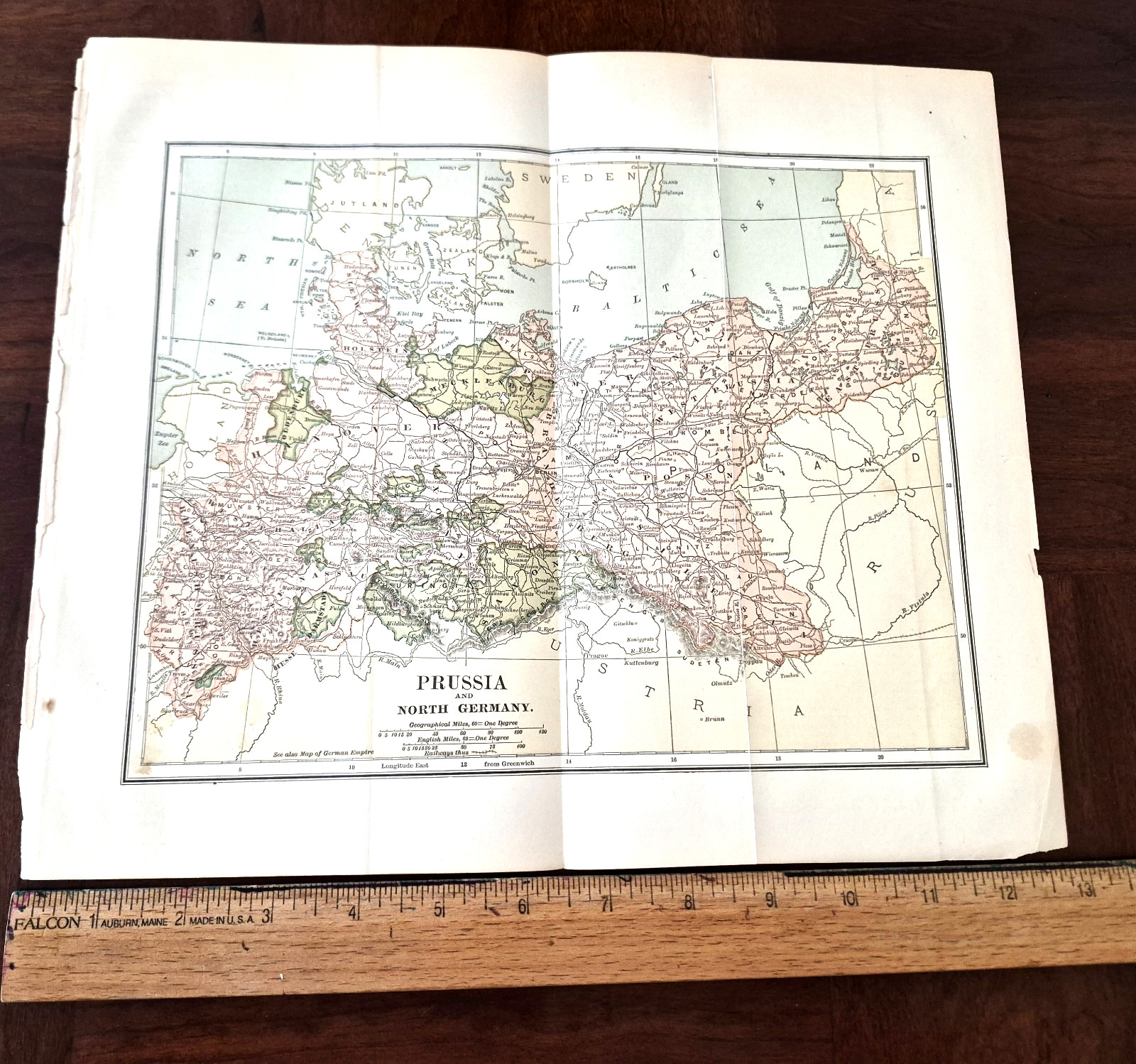 1870 Antique colored map of PRUSSIA & North GERMANY – Appleton Journal Insert