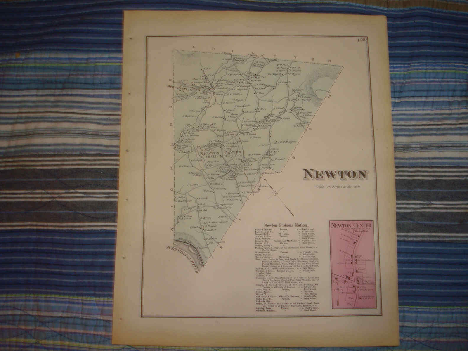 1873 ANTIQUE NEWTON TOWNSHIP PENNSYLVANIA HANDCLR MAP N