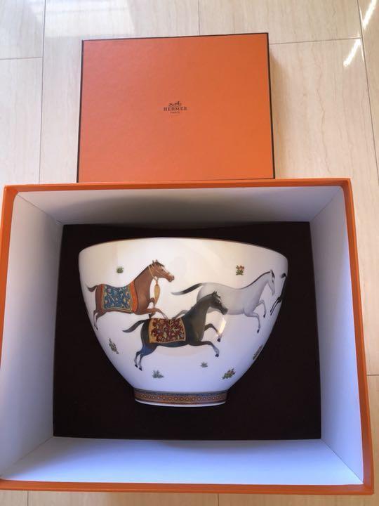 HERMES Paris Porcelain Punch Bowl Cheval d’Orient Horses Tableware D27cm w/Box