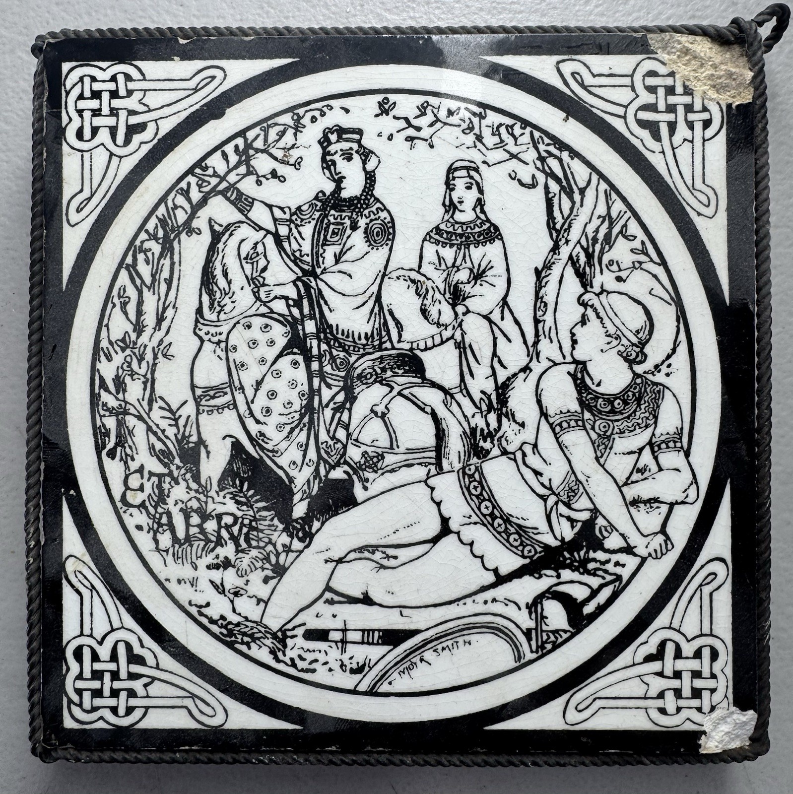 Vintage Minton Hollins Medieval Knight & Maiden Art Tile Trivet Restorer Project