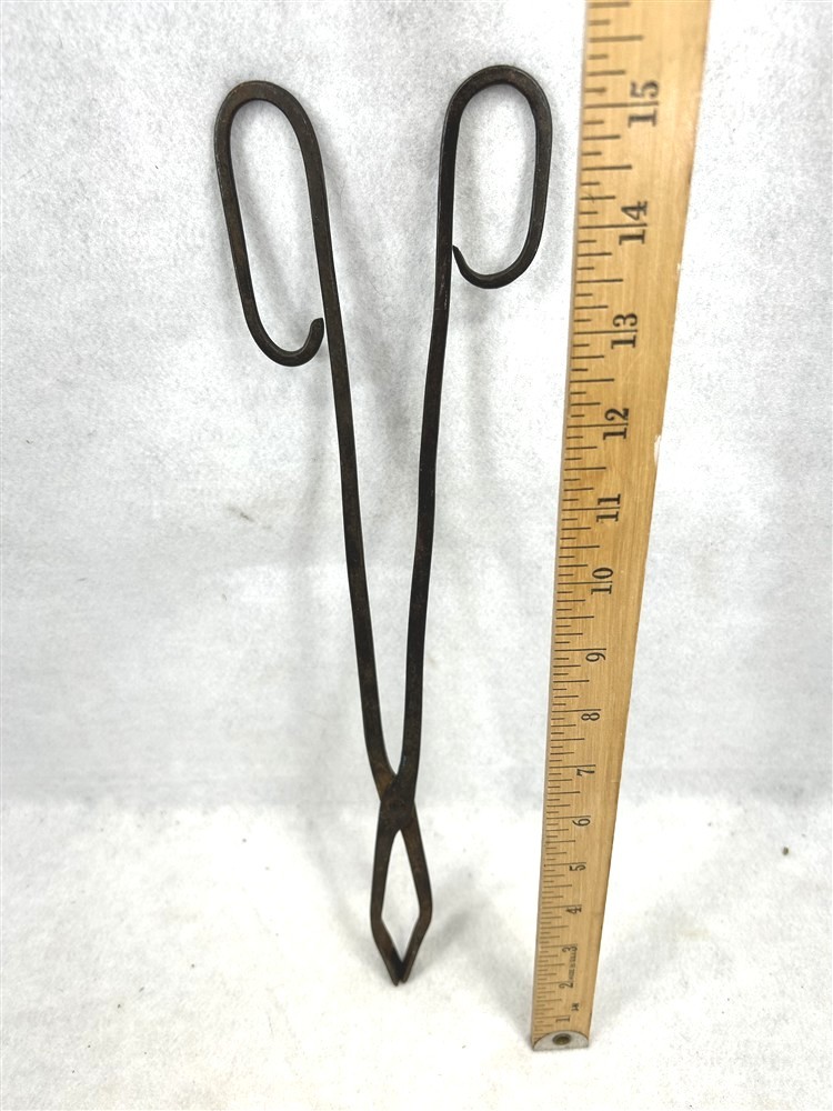 antique fireplace ember tongs hot coal forged iron 18th c original 1700s