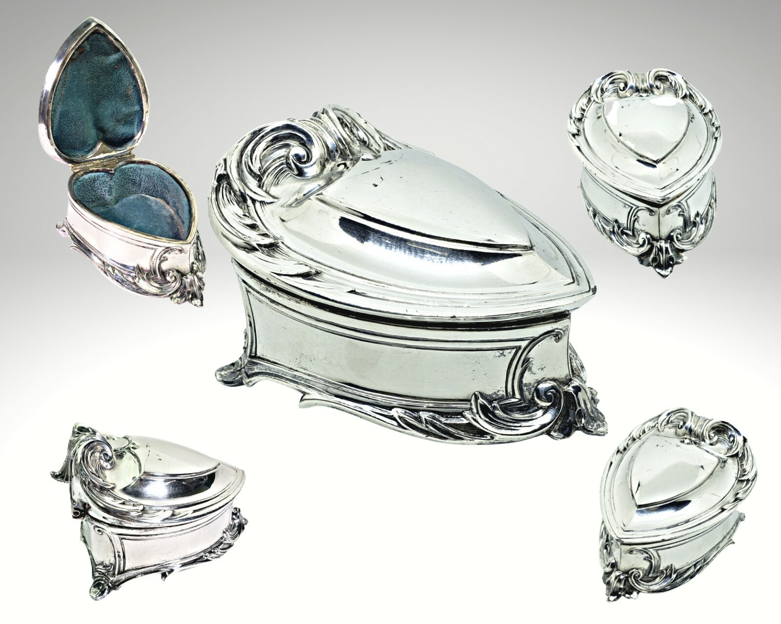 Antique W.B. Mfg Co Art Nouveau Jewelry casket Trinket Box Silver Heart, crest