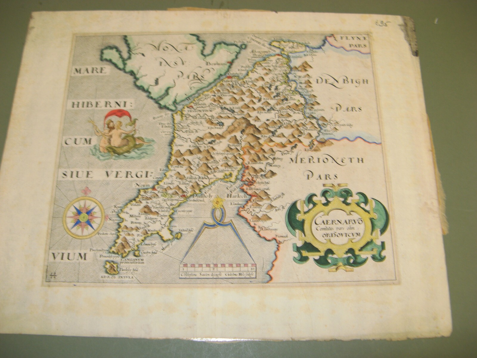 100% ORIGINAL CAERNARVONSHIRE MAP BY SAXTON/HOLE/KIP C1637 WALES