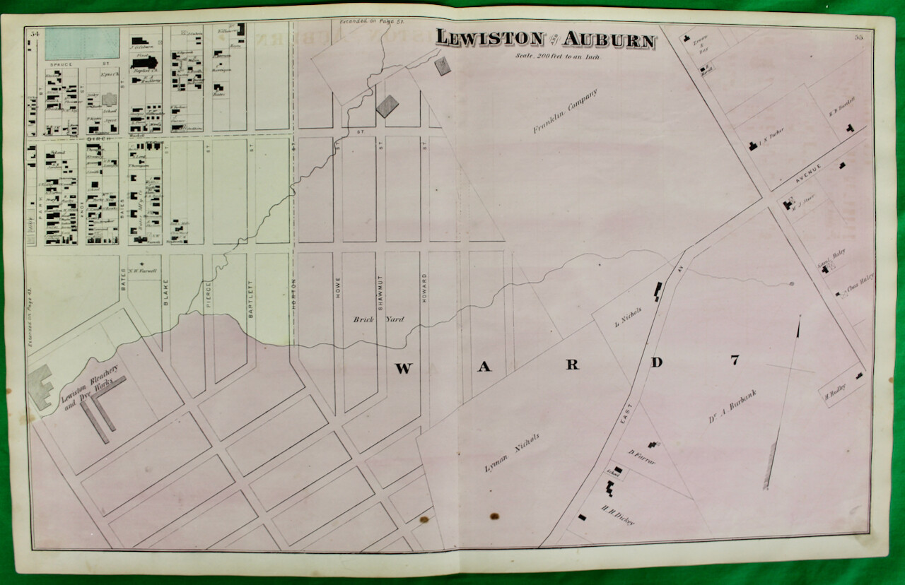 Orig 1873 Sanford Everts & Co. Maine Androscoggin County Lewiston/Auburn Map #4