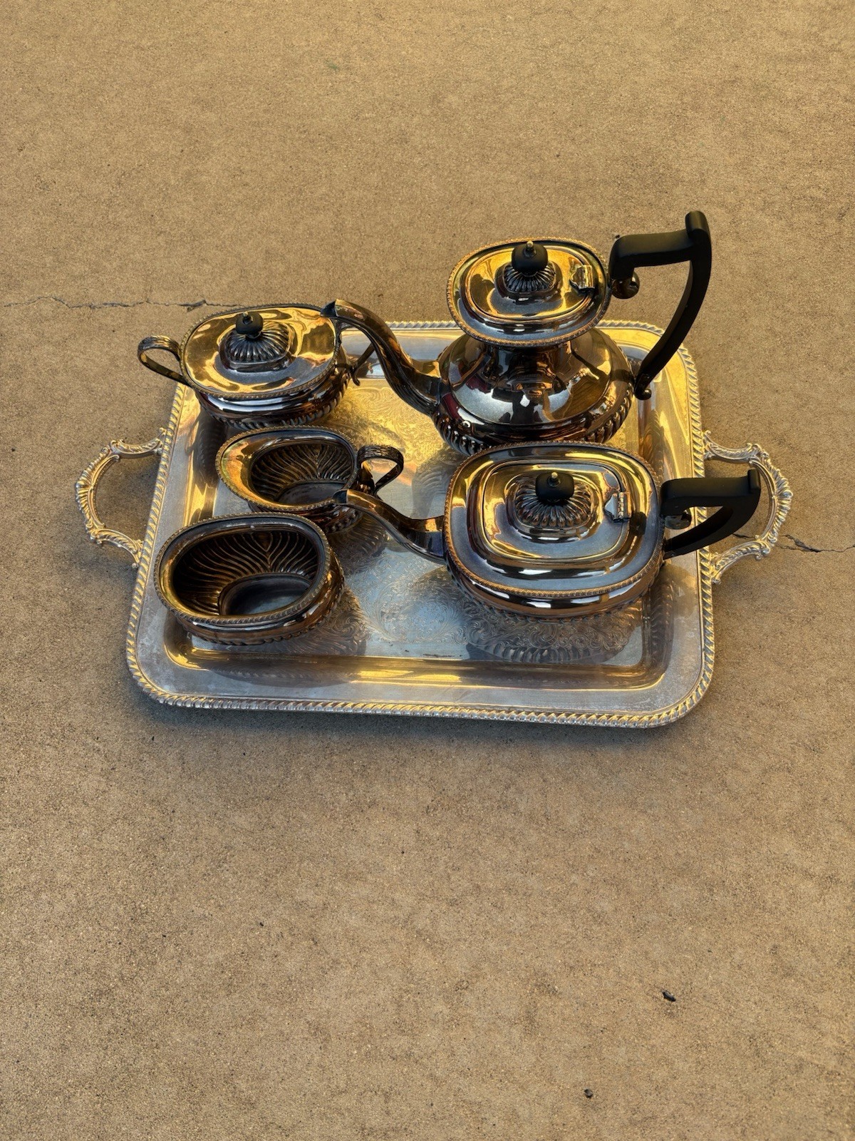 Sheffield From England five piece T-set and tray.