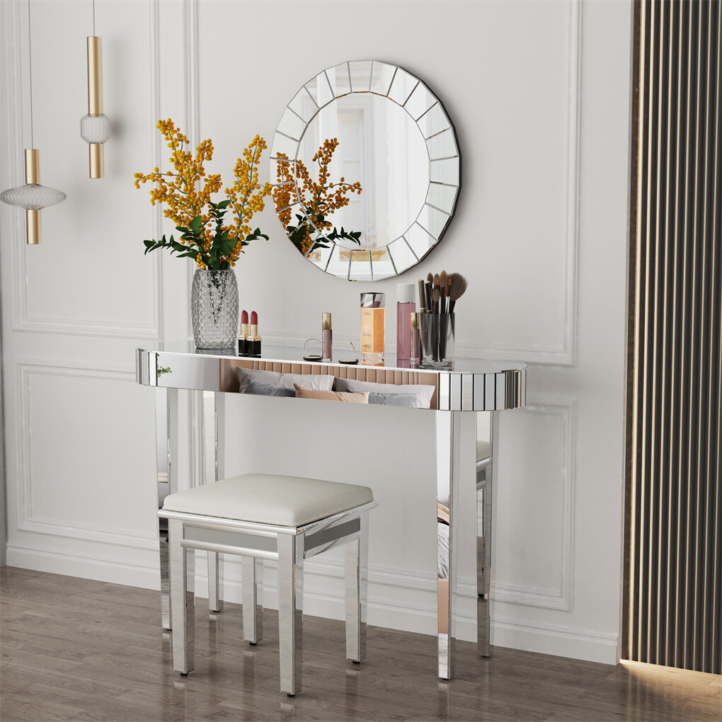 1.2M Stunning Mirrored Entry Table Clear Glass Console Table Living Room Bedroom