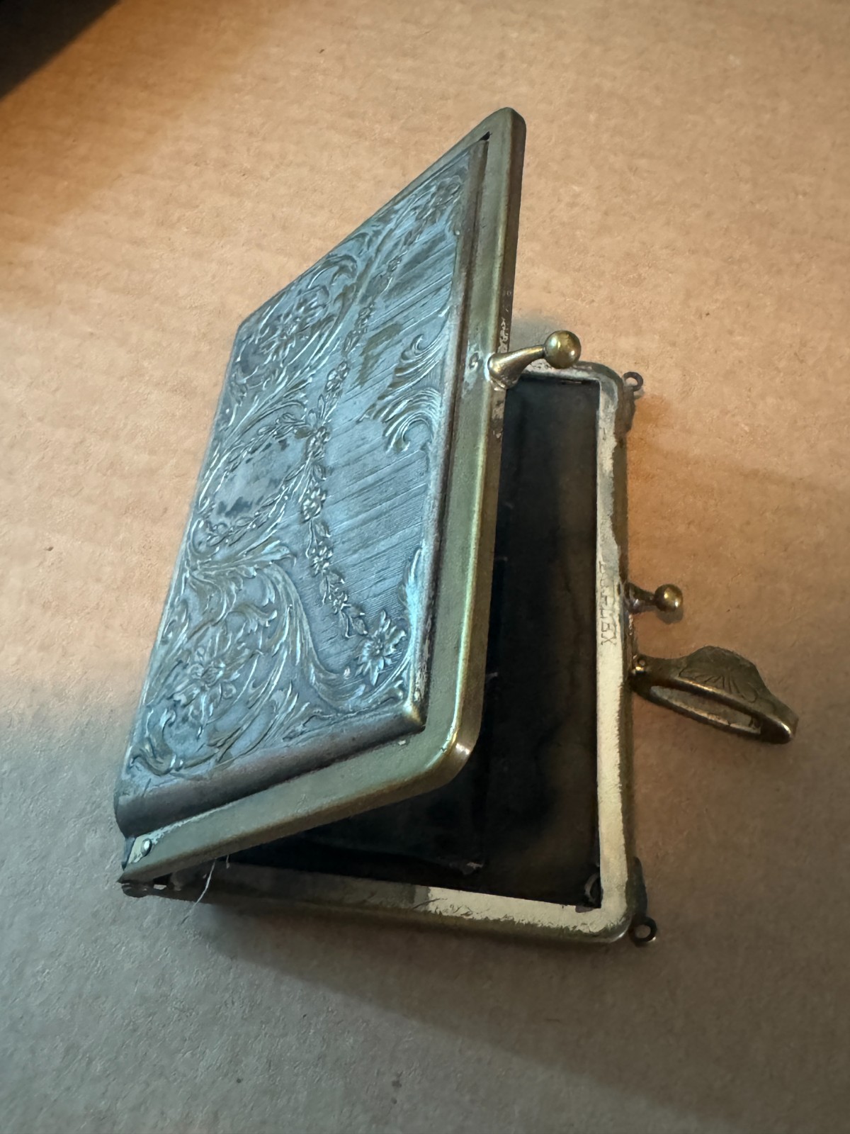 Antique DUPLEX Victorian Edwardian Silverplate Calling Card Purse Art Nouveau