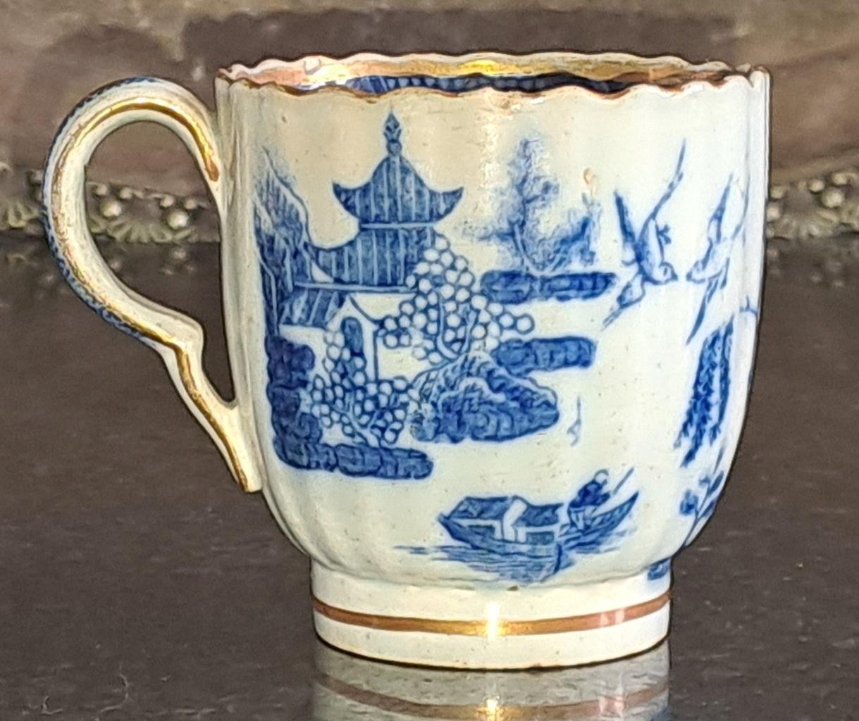 Scarce 18th C Caughley ‘Two Temples’ or Broseley Porcelain Cup Coffee Cup 1780+