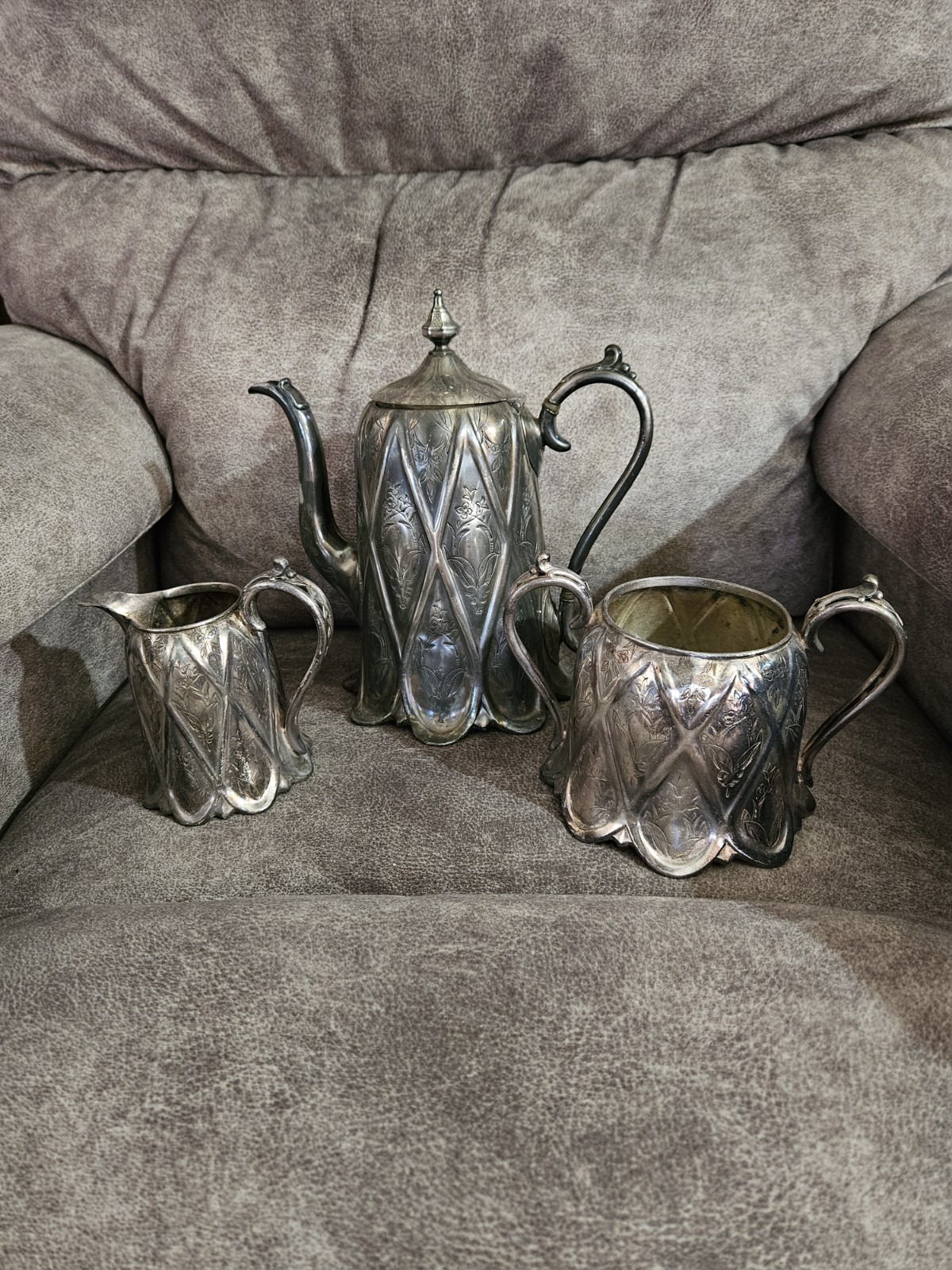 Antique James Dixon & Sons Britannia Metal Silverplate Tea Set