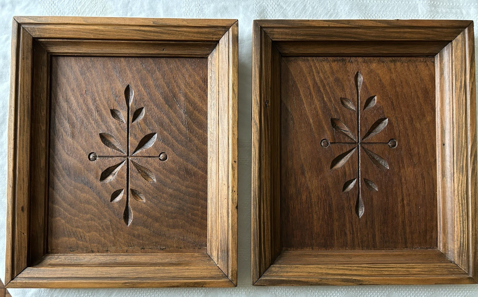 Pair Framed Architectural Salvage Wood Panels Wall hangings