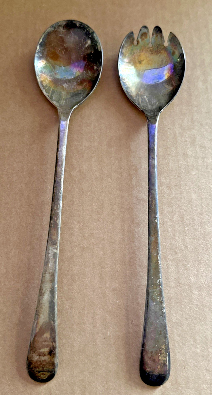 lot of 2 Sheffield England silver plate spoons spork serving vintage antique htf