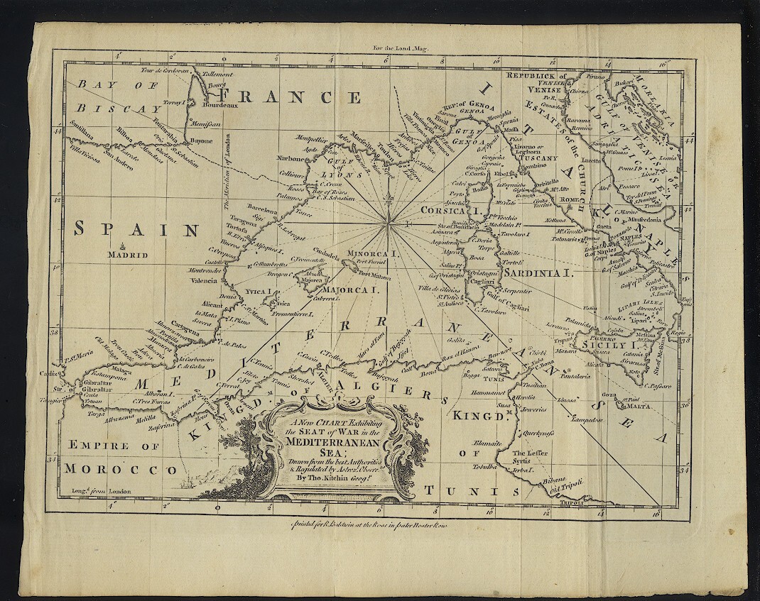Original Kitchin 1756 Map Mediterranean Sea