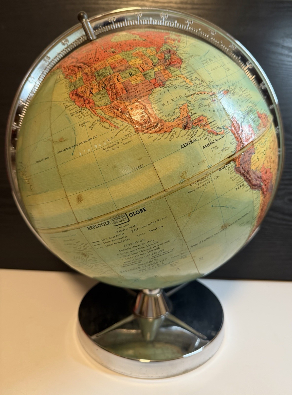 Vintage Replogle 12-Inch Globe Stainless Steel Metal Stand – USSR, E/W Germany