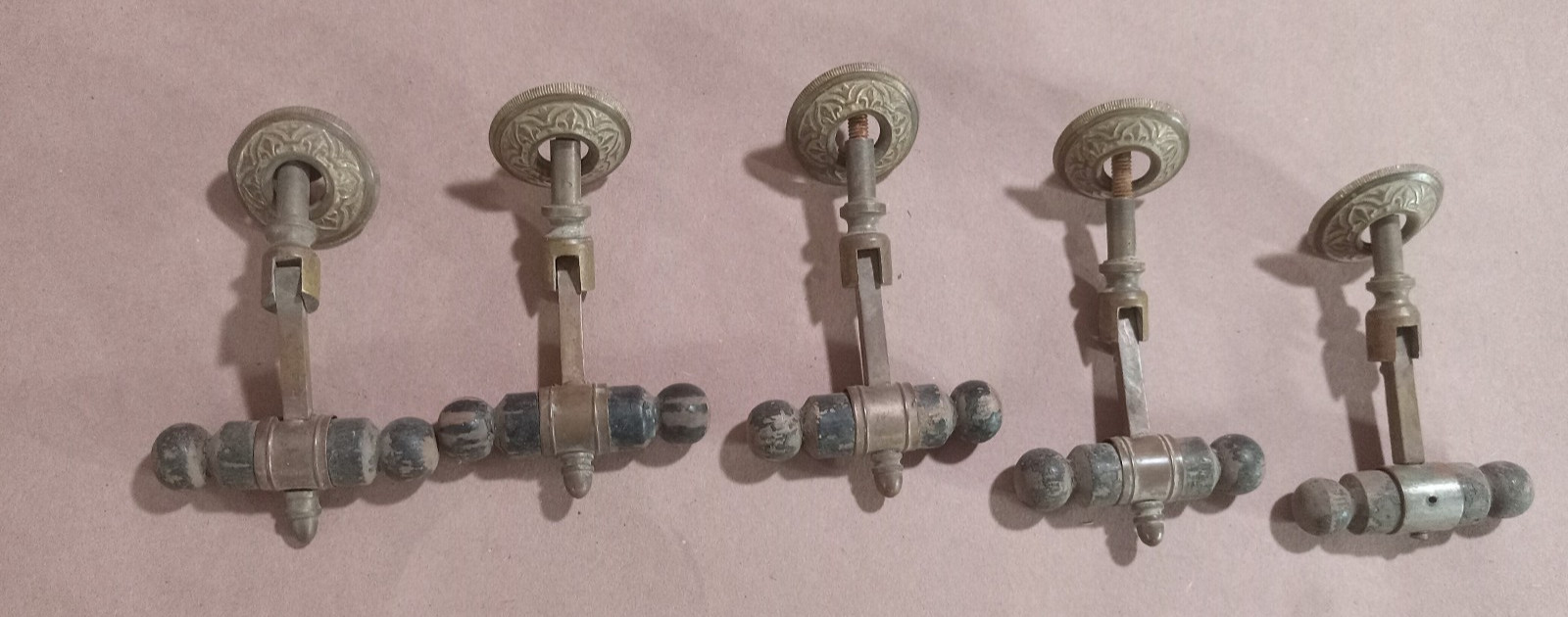 Eastlake Antique Wooden T Bar Drop Drawer Pull Appear Handmade 4 pcs + 1 Damaged