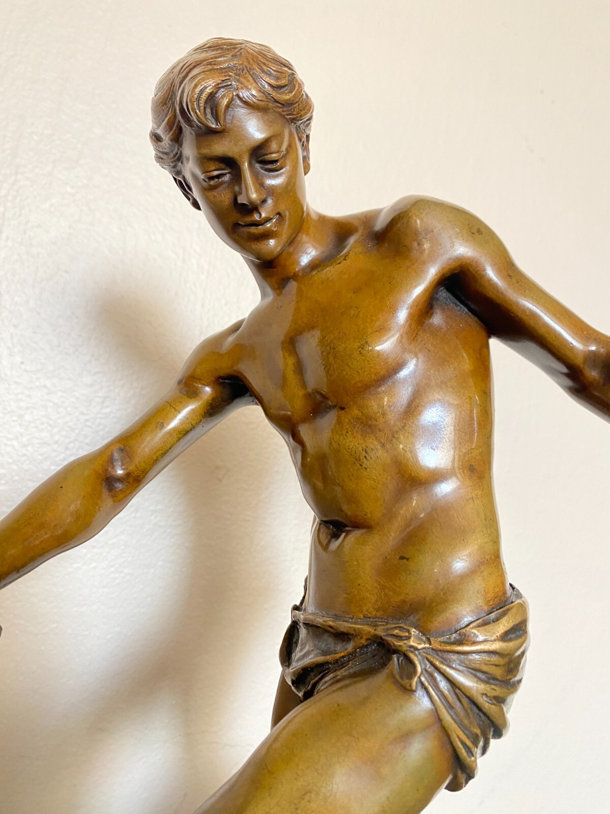 Antique Large solid BRONZE Boy Play Dog Art statue Sculpture – E Fontaine French