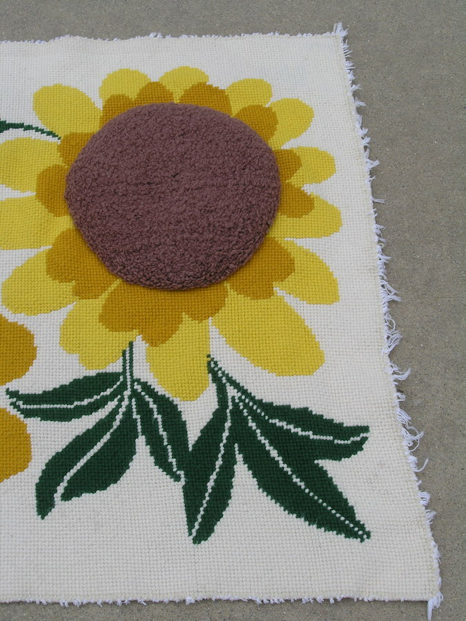 Vintage Mid Century Sunflowers 3 Dimensional Needlework Tapestry Hanging 36×55″