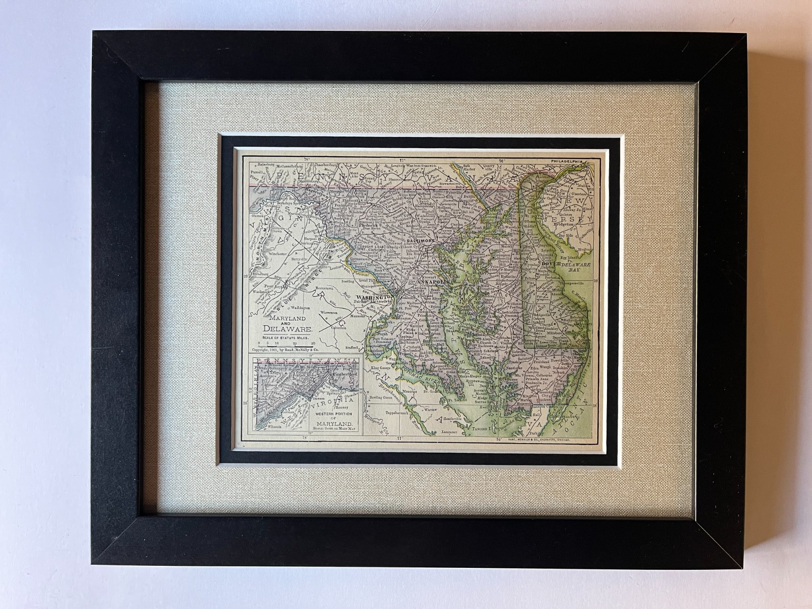 1901 MARYLAND & DELAWARE State Map fm 1908 Rand-McNally Dollar Atlas SEE DESCRIP