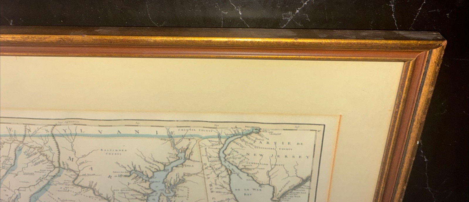 Antique 1755 Framed/Matted VAUGONDY MAP Chesapeake Virginia Maryland Delaware