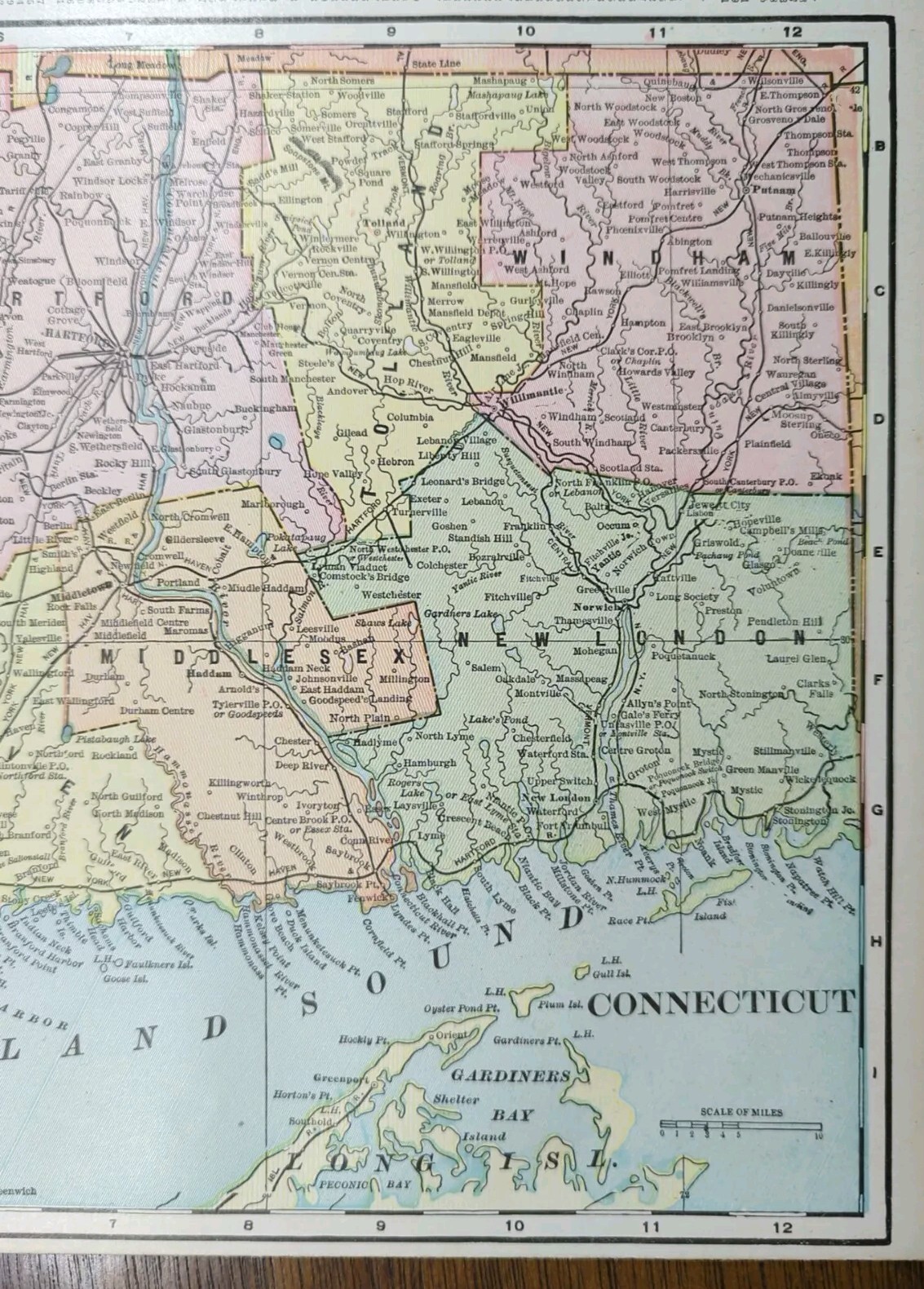 Vintage 1901 CONNECTICUT Map 14″x11″ ~ Old Antique Original BRIDGEPORT NEW HAVEN