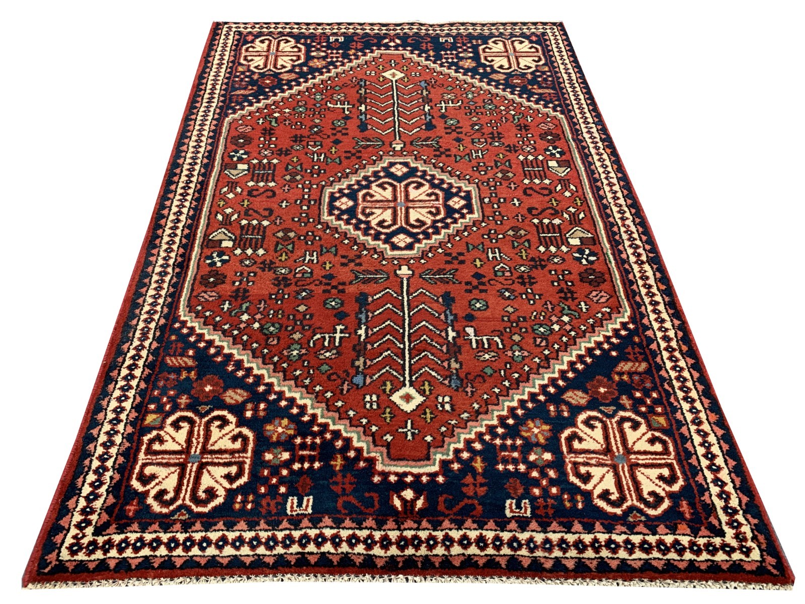 Authentic Hand Knotted Qashqai Shrz Wool Area Rug 4.11 x 3.3 Ft