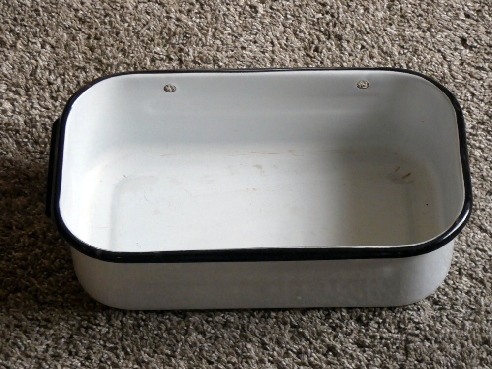 Vintage Enamelware White with Black Trim Rectangle Refrigerator Box