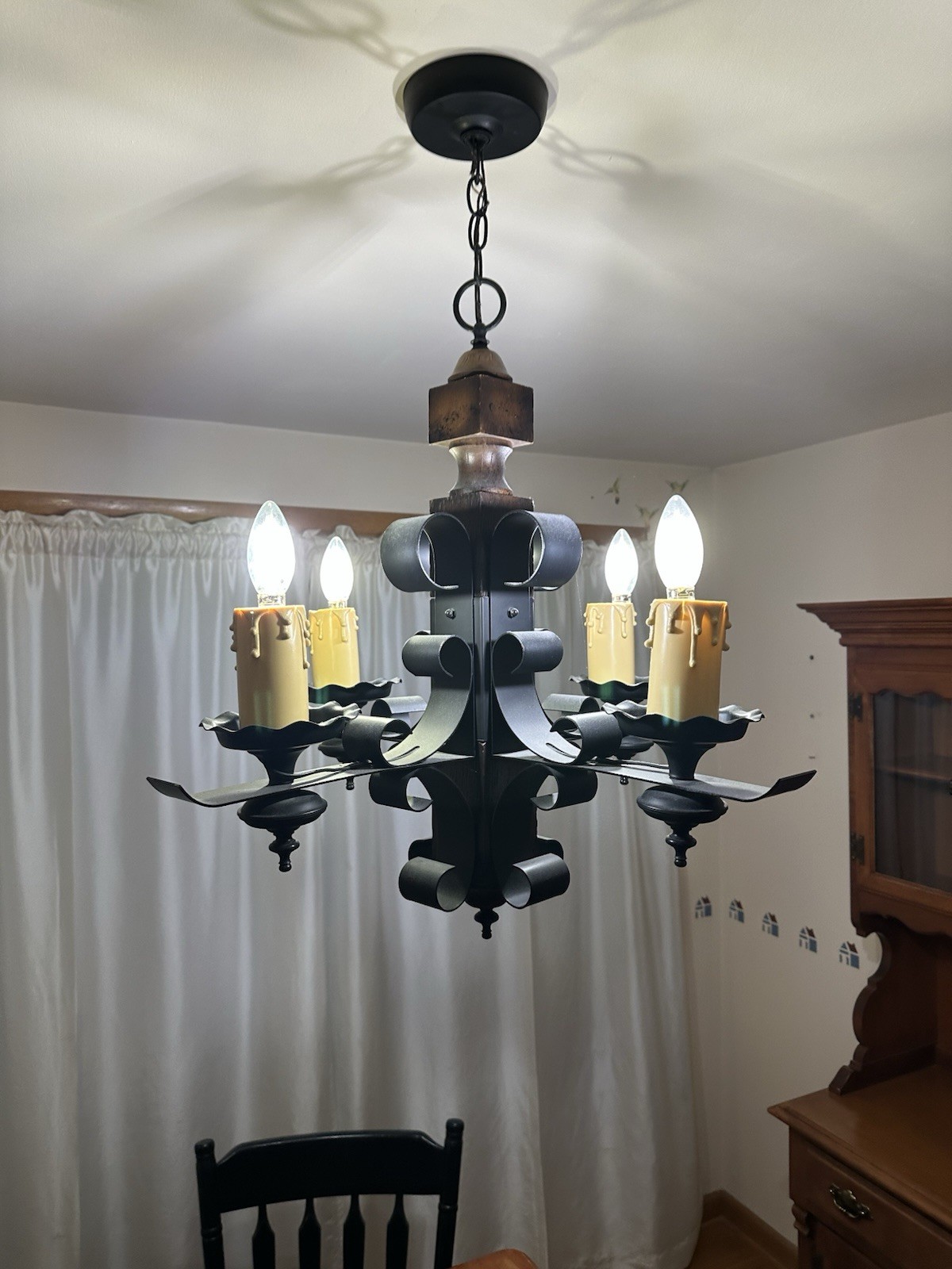 Vintage Spanish Revival Chandelier – Gothic 4 Arm Light with Faux Drip Candles