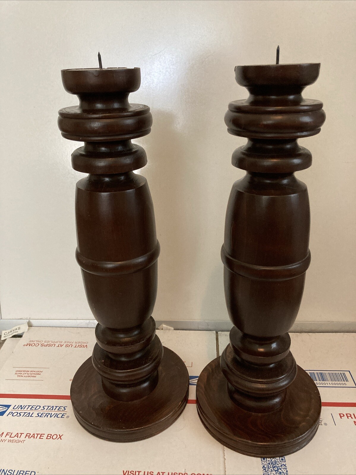 Antique Hand Made Reclaimed Turned Wood Gothic Style Wooden Candle Stick Holder