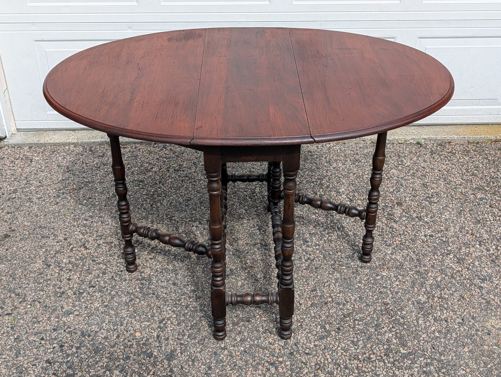 Vintage Mahogany Gate Leg Drop Leaf Table with Drawer, Oval, Solid Wood