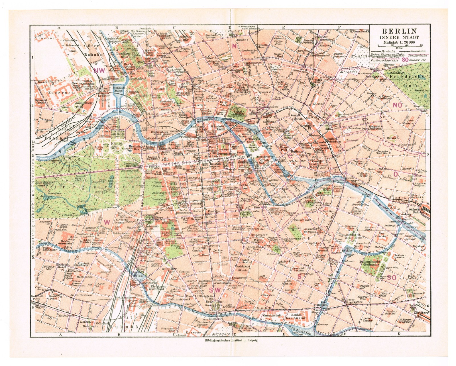 BERLIN Detailed Inner 1906 Antique Original Vintage map city plan Germany