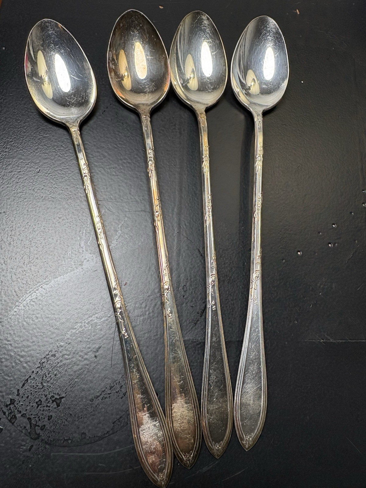 International Silver Rosemary Silverplate Iced Teaspoon 4 Pc Set 1919 Flatware
