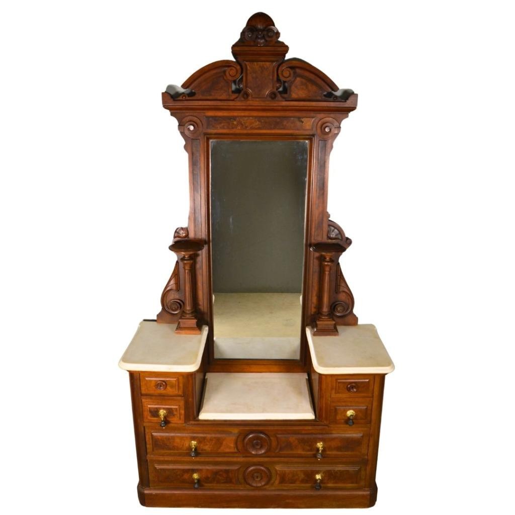 Antique Victorian Walnut Marble Top Drop Center Dresser #22540