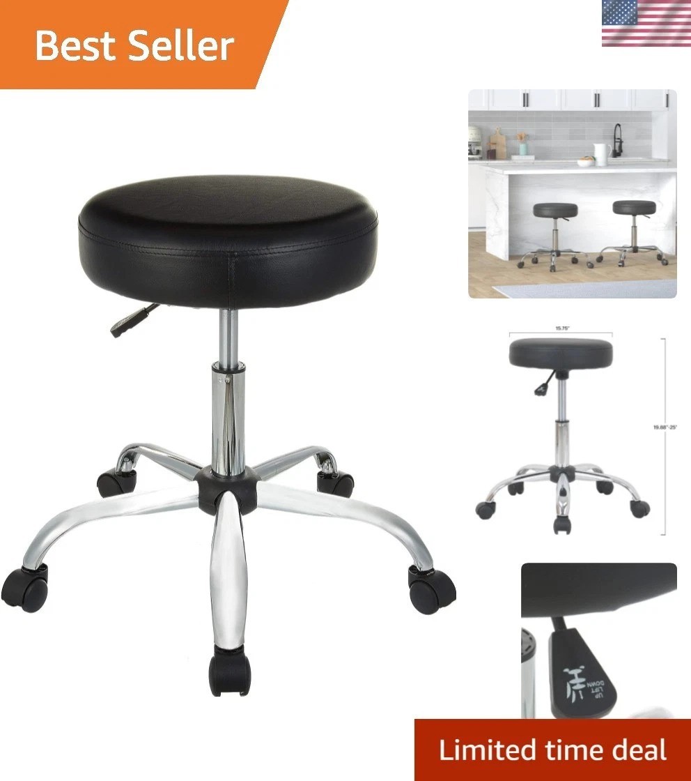 Elegant Black Drafting Spa Bar Stool with Wheels – Adjustable Height & Swivel