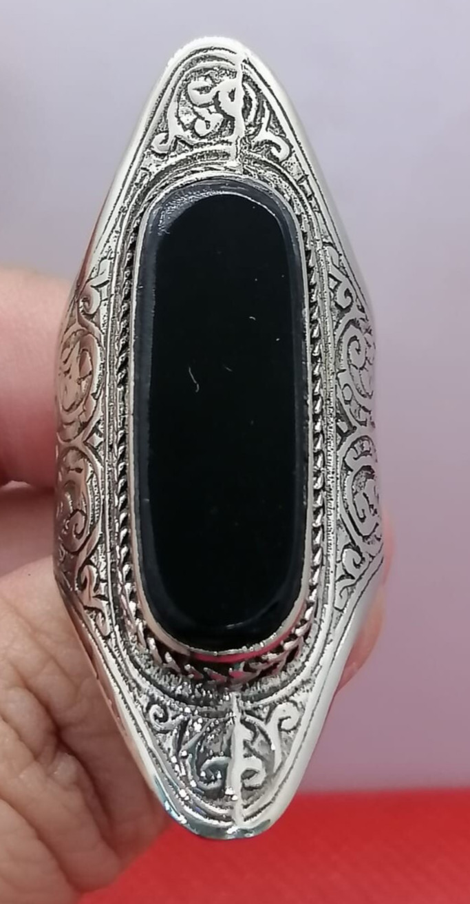 Tribal kuchi gypsy Black agate stone Afghan natural silver wonderful ring
