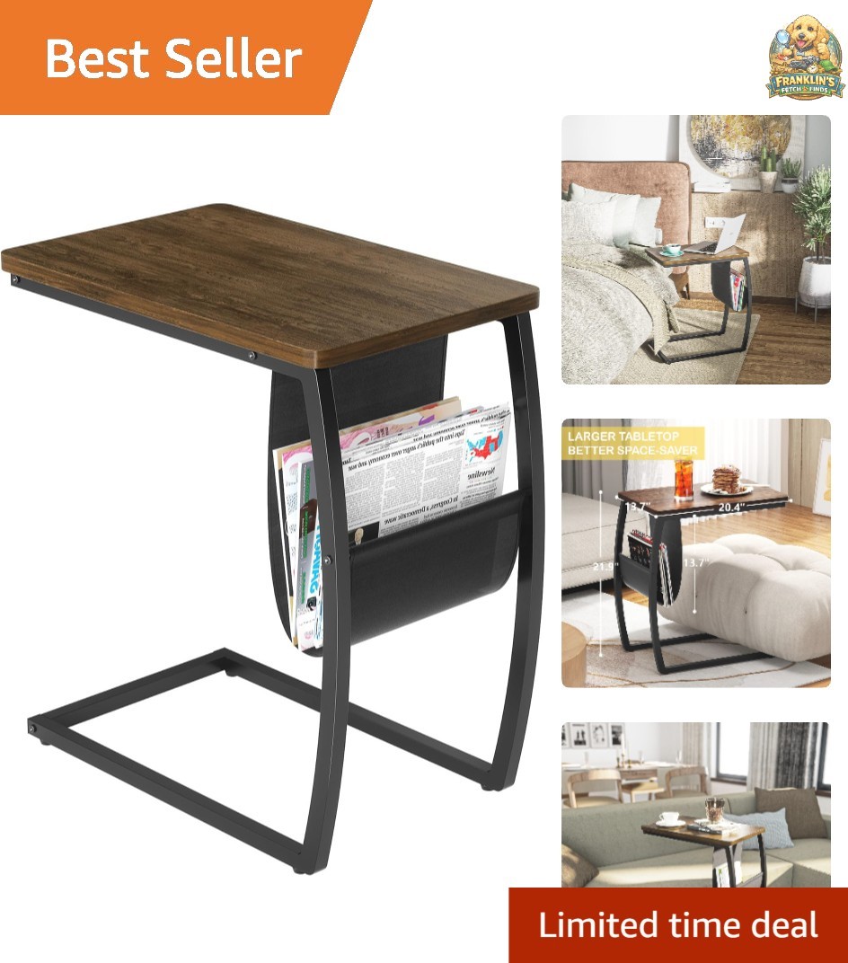 Versatile C-Shaped Walnut End Table – Perfect for Living Room or Home Office