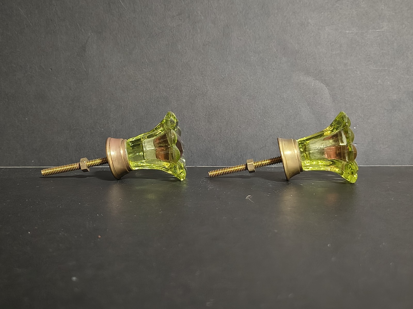 2 Floral Glass Cabinet Knobs Brass Drawer Pull Green Gold Pink