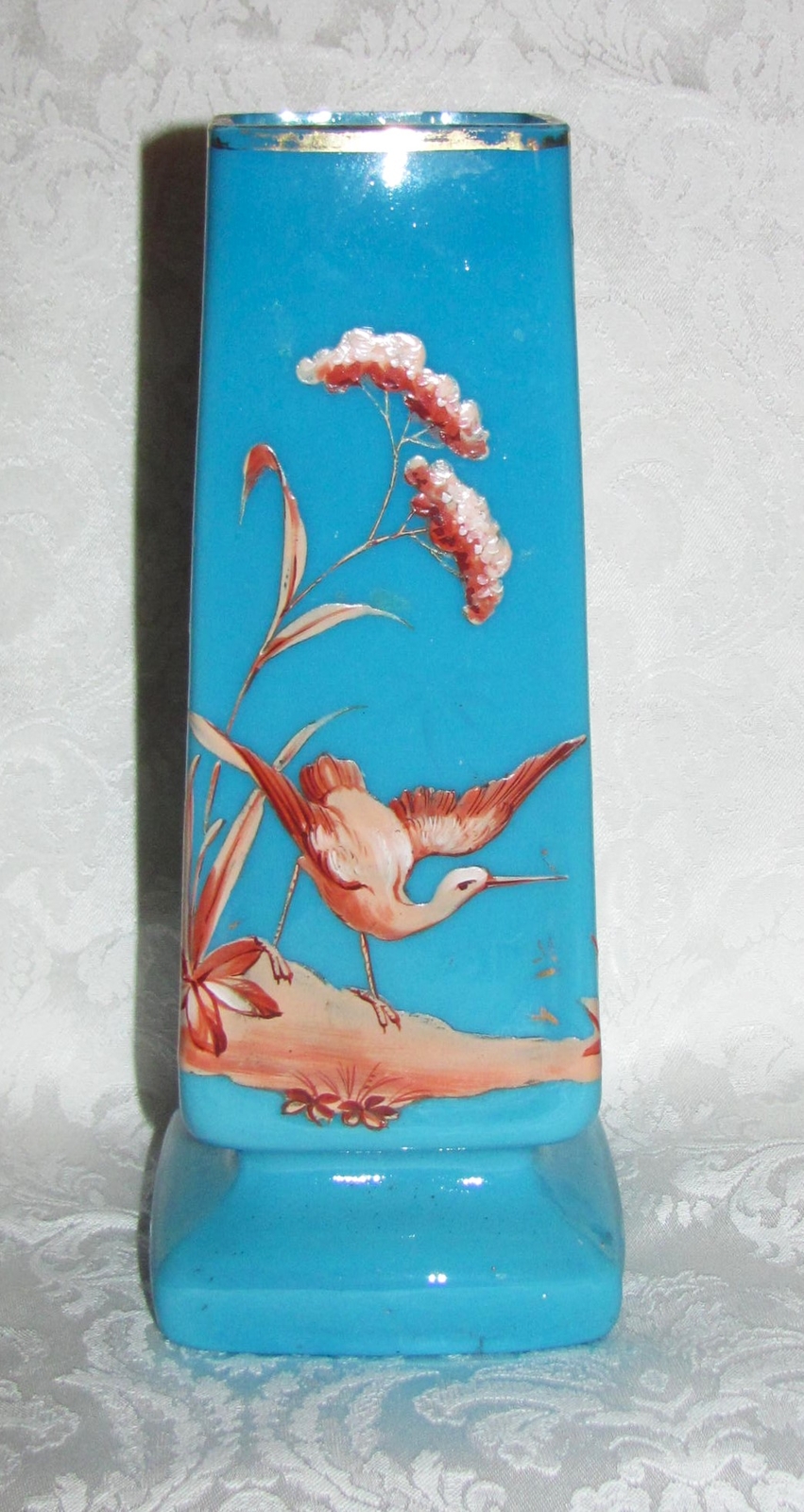 Antique Victorian Enameled Opaline Glass Vase Circa 1875