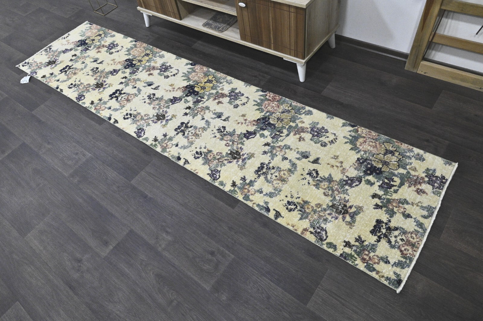 Vintage Turkish Runner Rug 2x9ft BEIGE Handmade Anatolian Oushak Hallway Wool