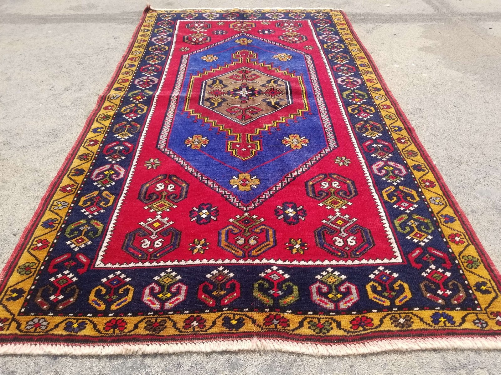 Vintage Hand Made Traditional Oriental Wool Multicolor Carpet Rug 183x99cm