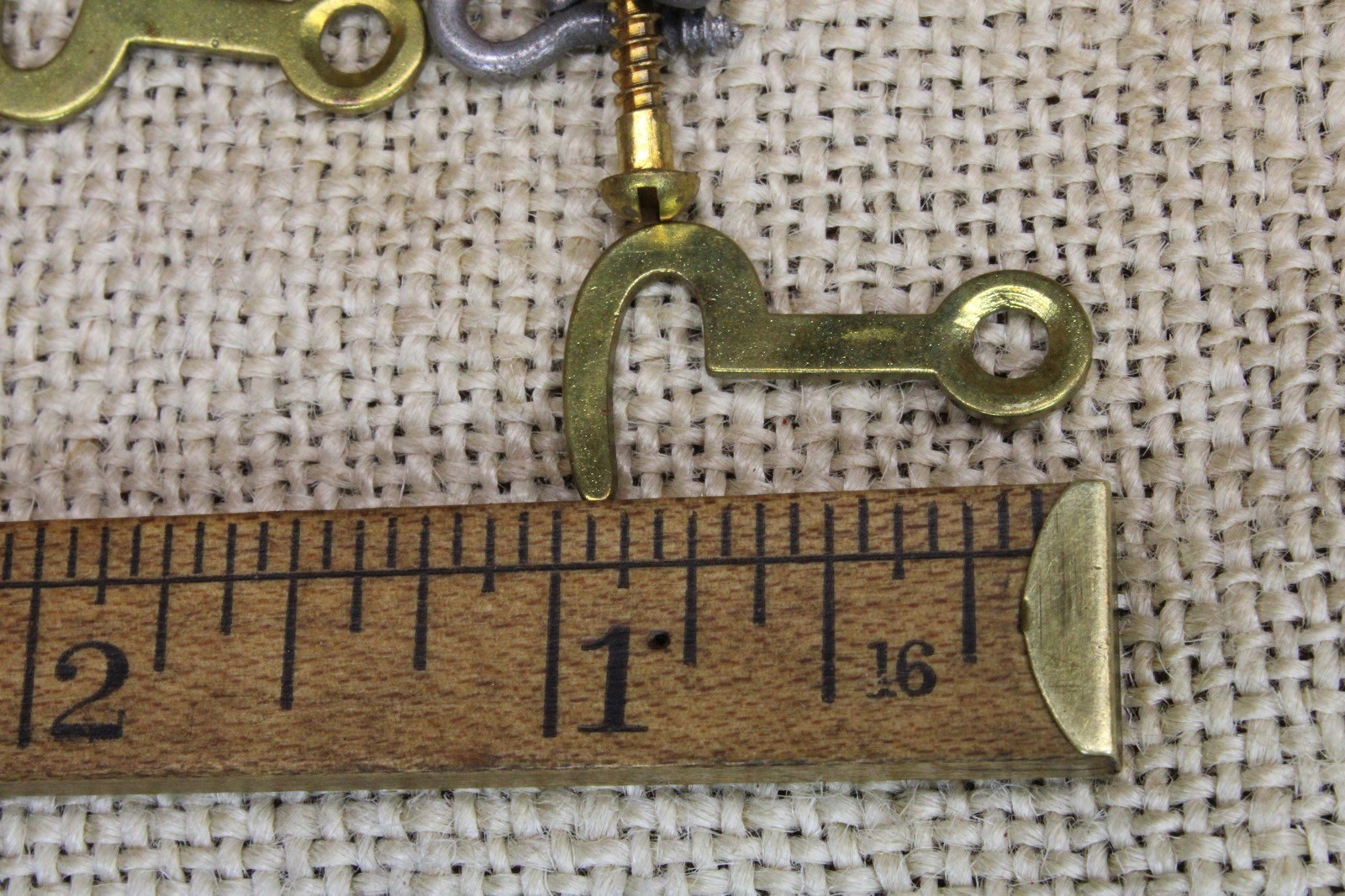 2 Old Brass Hook and Eye Shutter Cabinet Latch Swing Flip Catch Clock 1900’s