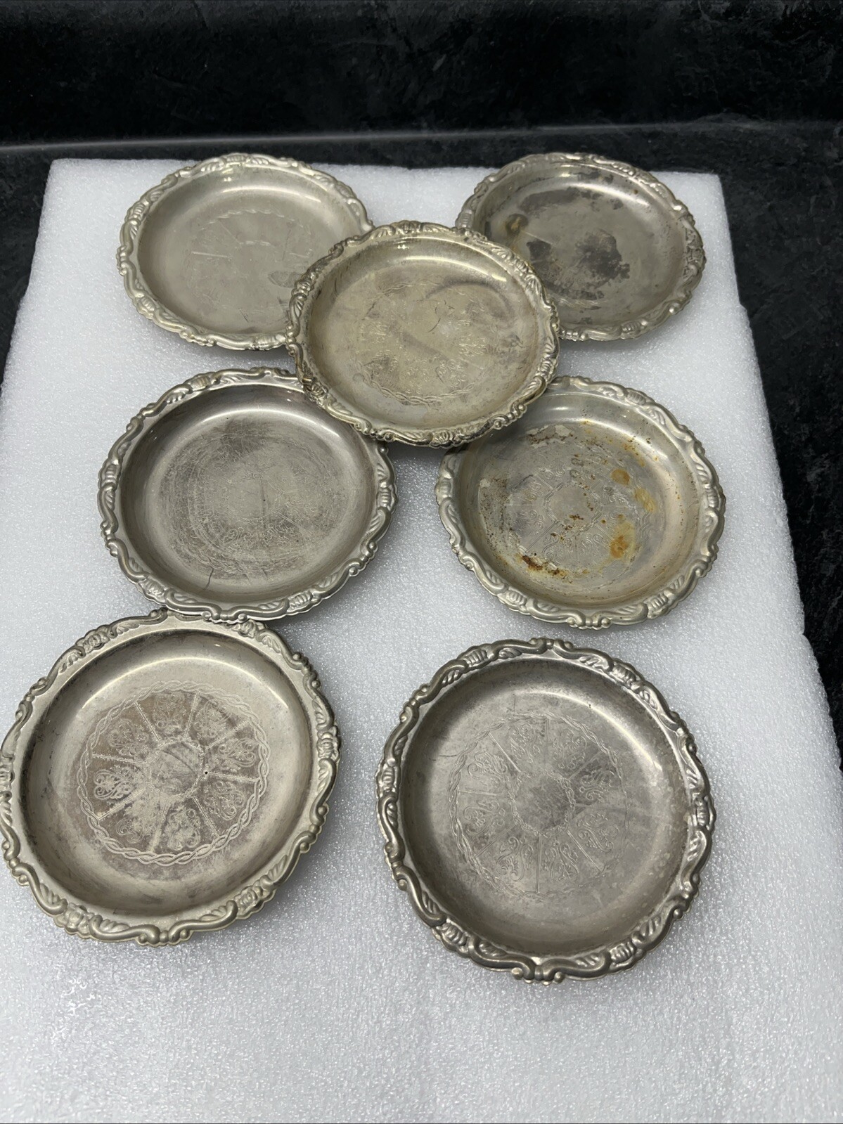 Small 4 Inch Silver Plated Ep On Steel Made In Italy Tray Set Of 7