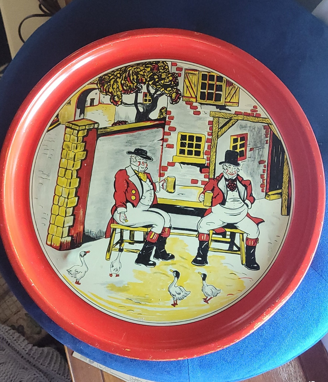 FOLK ART RED JACKETS BRITISH TIN TOLEWARE SERVING TOLE TRAY