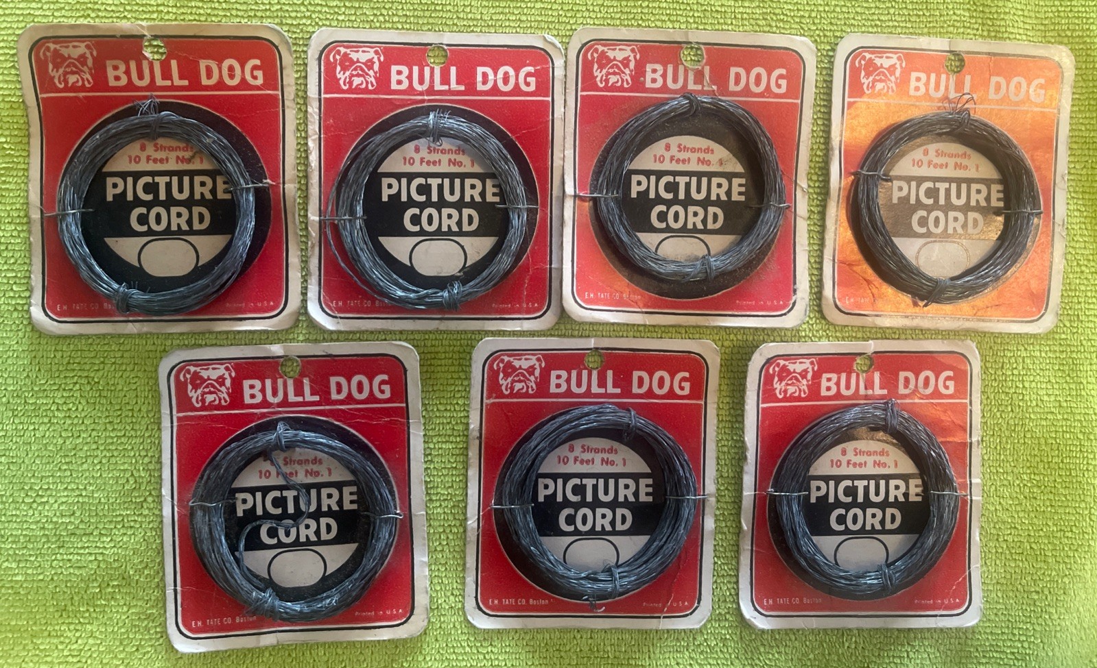 VINTAGE E.H. TATE CO. BOSTON, BULLDOG PICTURE CORD 10 FT. Lot Of 7 Packages