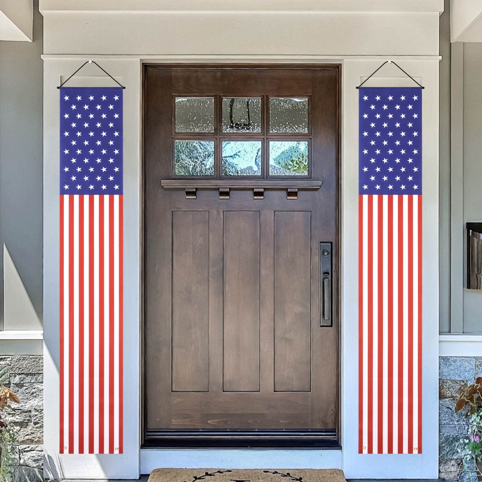 2 Pack 4th of July Outdoor Hanging American Flag Banners Porch Patriotic Decor